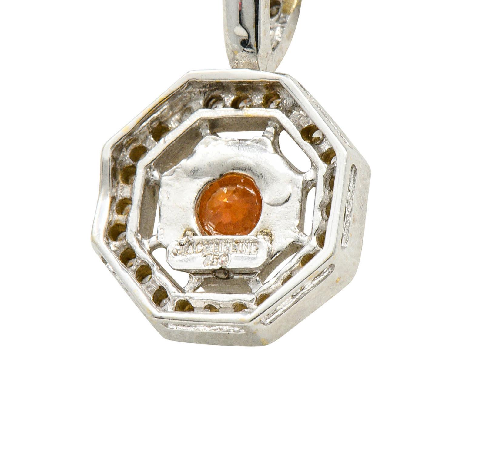 Spessartite Garnet Diamond 18 Karat White Gold Octagonal Pendant Necklace 1