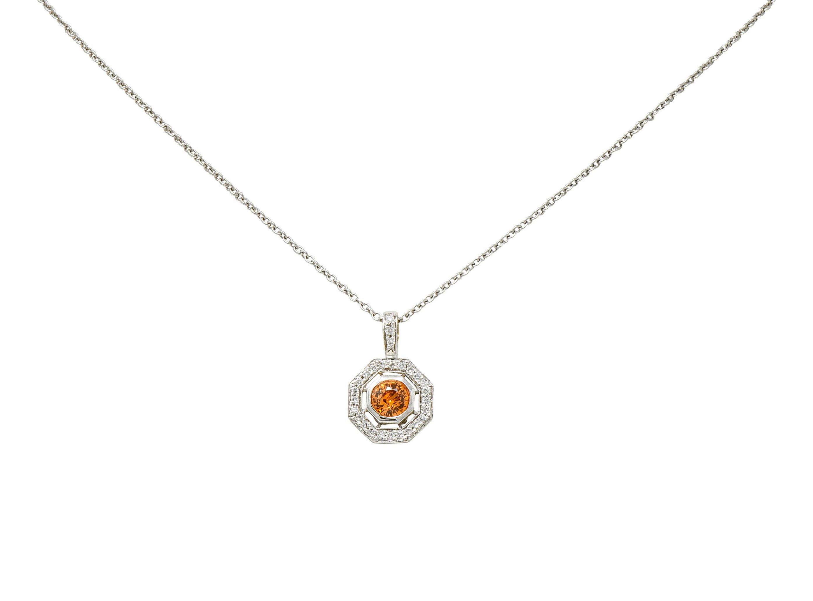 Spessartite Garnet Diamond 18 Karat White Gold Octagonal Pendant Necklace 4