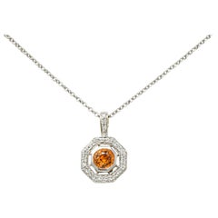 Spessartite Garnet Diamond 18 Karat White Gold Octagonal Pendant Necklace