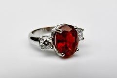 Spessartite Garnet Diamond Engagement Ring Untreated 14K White Gold