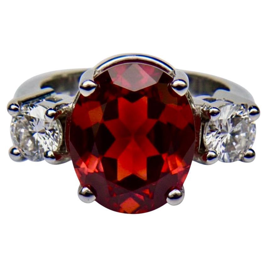 Spessartite Garnet Diamond Engagement Ring Untreated 14K White Gold en vente