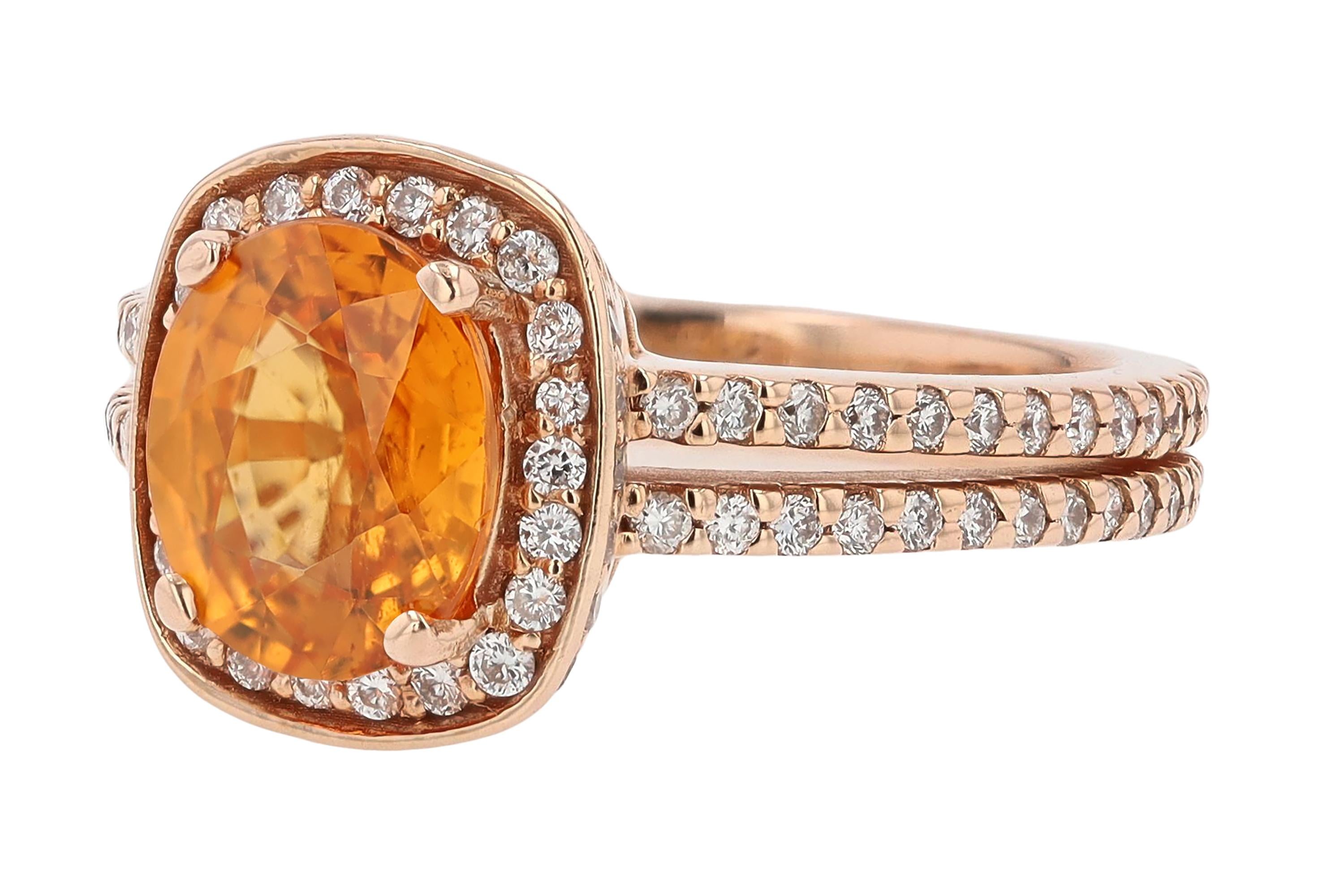 Oval Cut Spessartite Garnet & Diamond Gemstone Engagement Ring For Sale