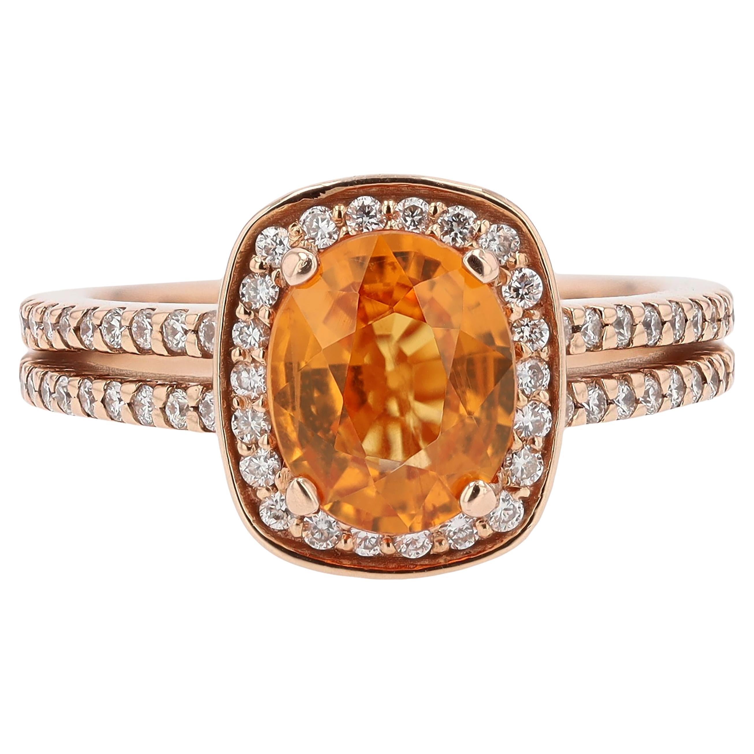 Spessartite Garnet & Diamond Gemstone Engagement Ring For Sale
