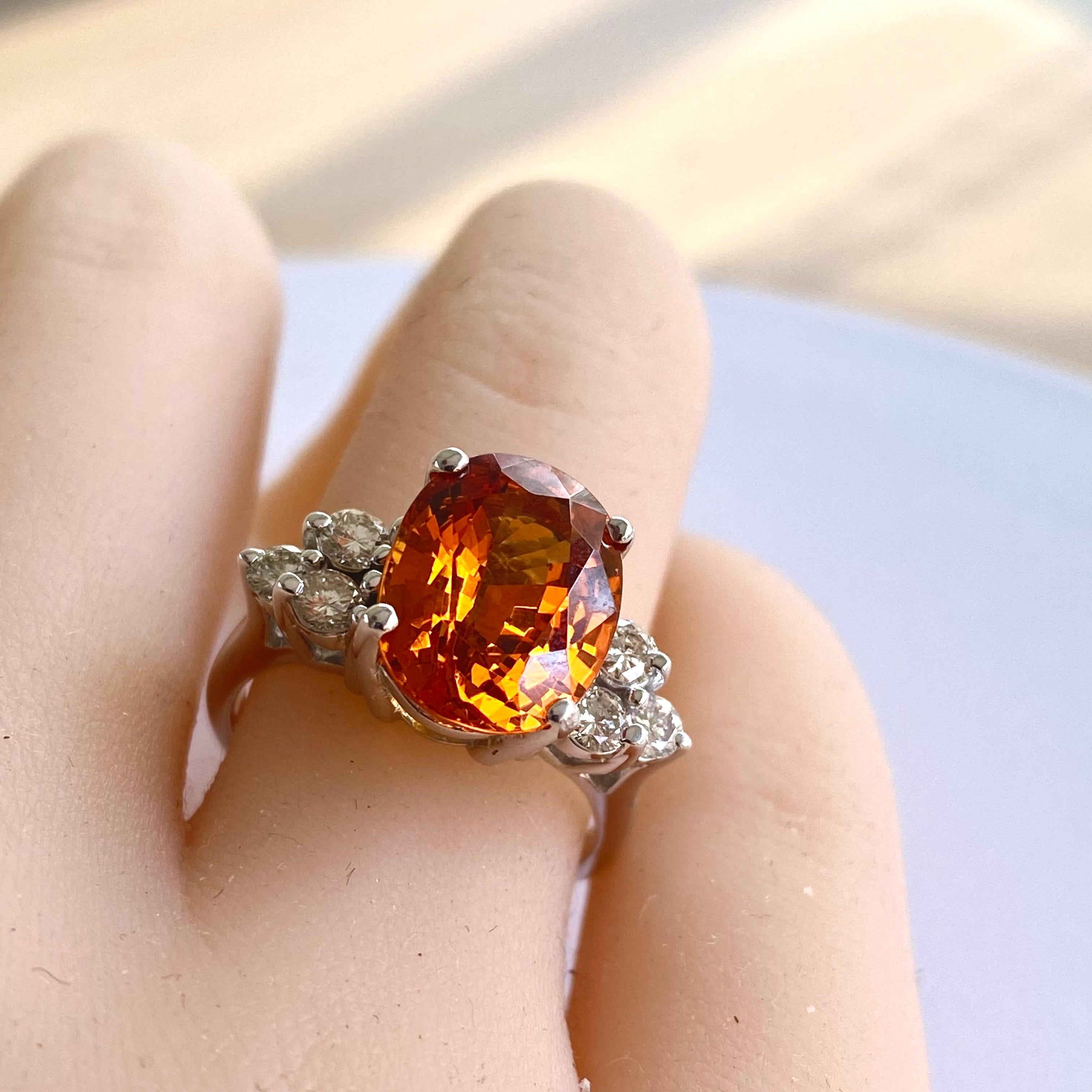 GIA Spessartit Granat Diamant Goldring Zertifikat Natrliche nicht behandelt (Zeitgenössisch)