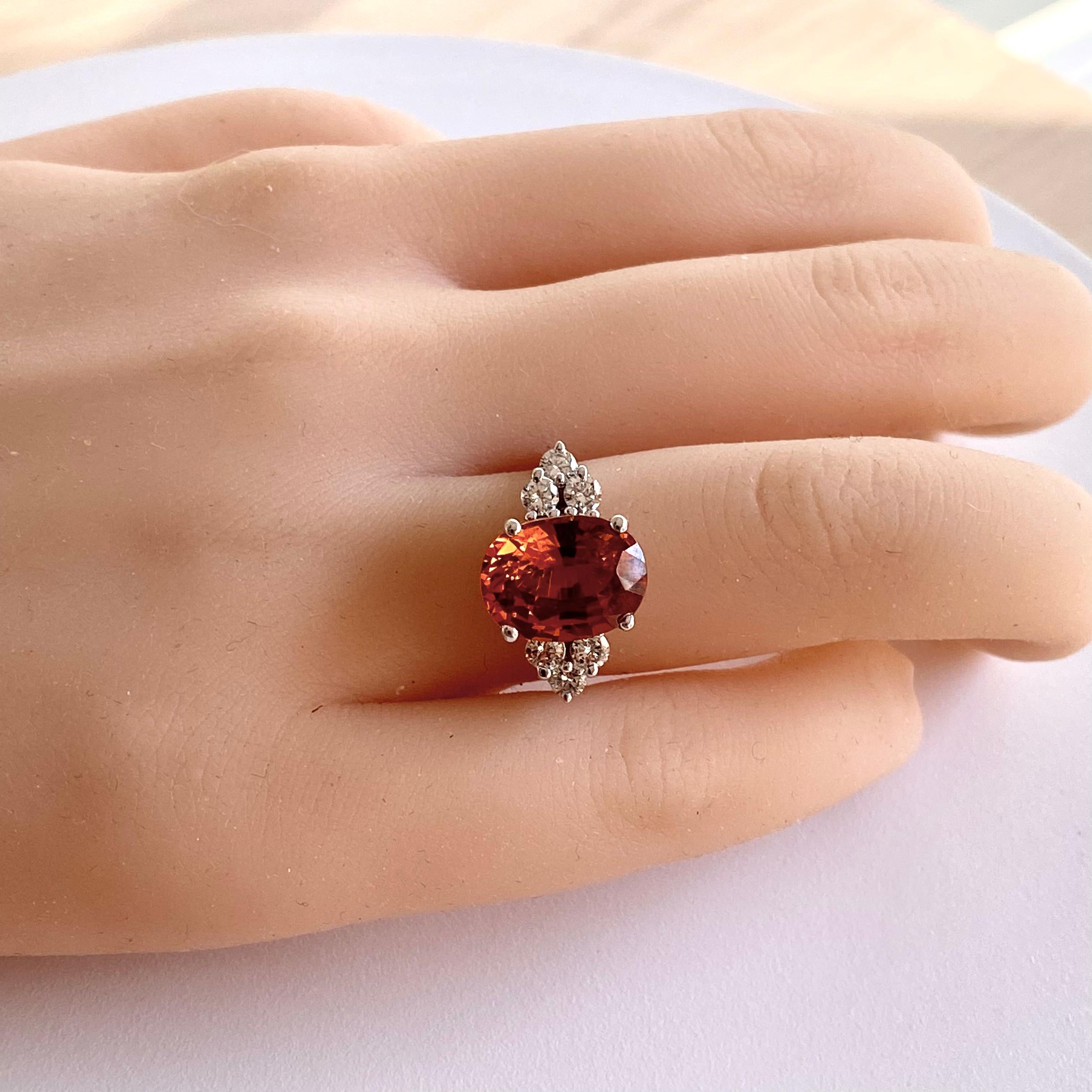 GIA Spessartit Granat Diamant Goldring Zertifikat Natrliche nicht behandelt (Ovalschliff)