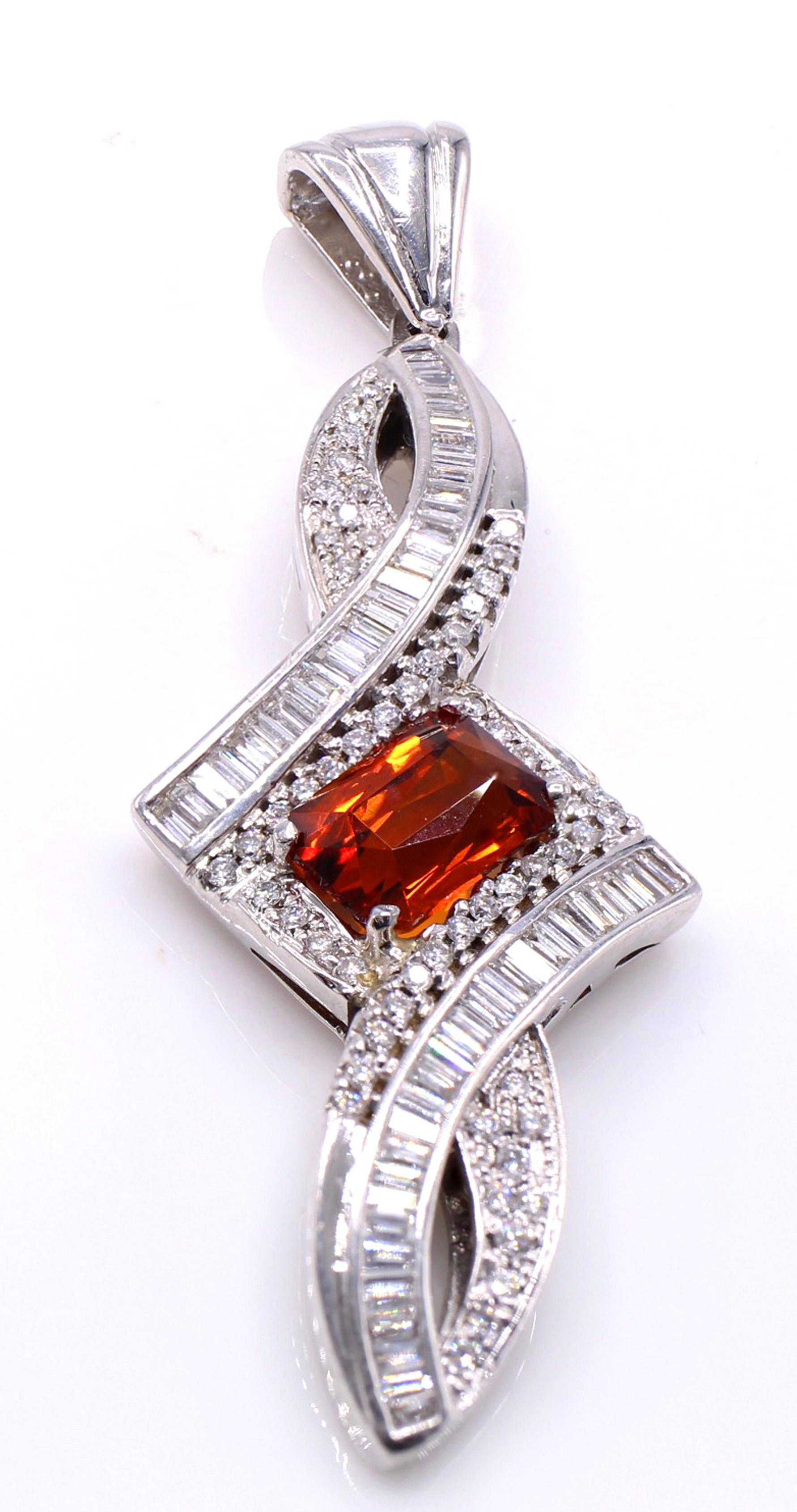 Contemporary Spessartite Garnet Diamond Pendant For Sale