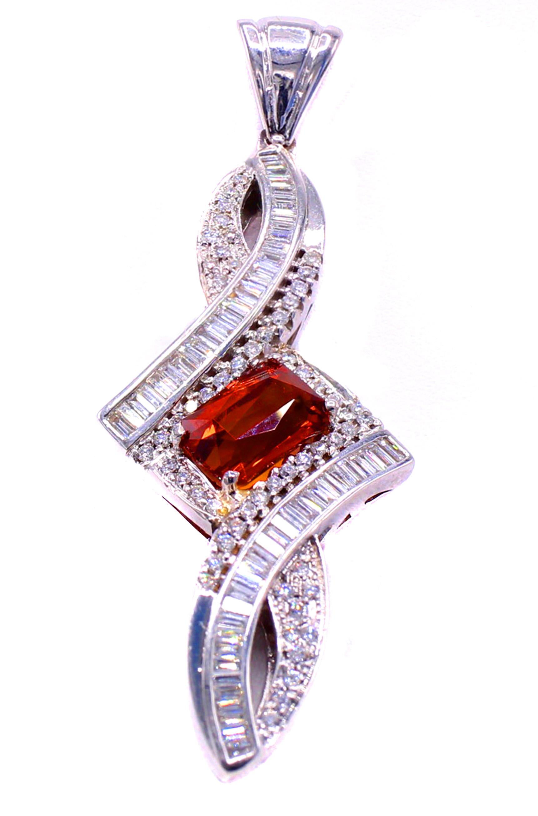 Mixed Cut Spessartite Garnet Diamond Pendant For Sale