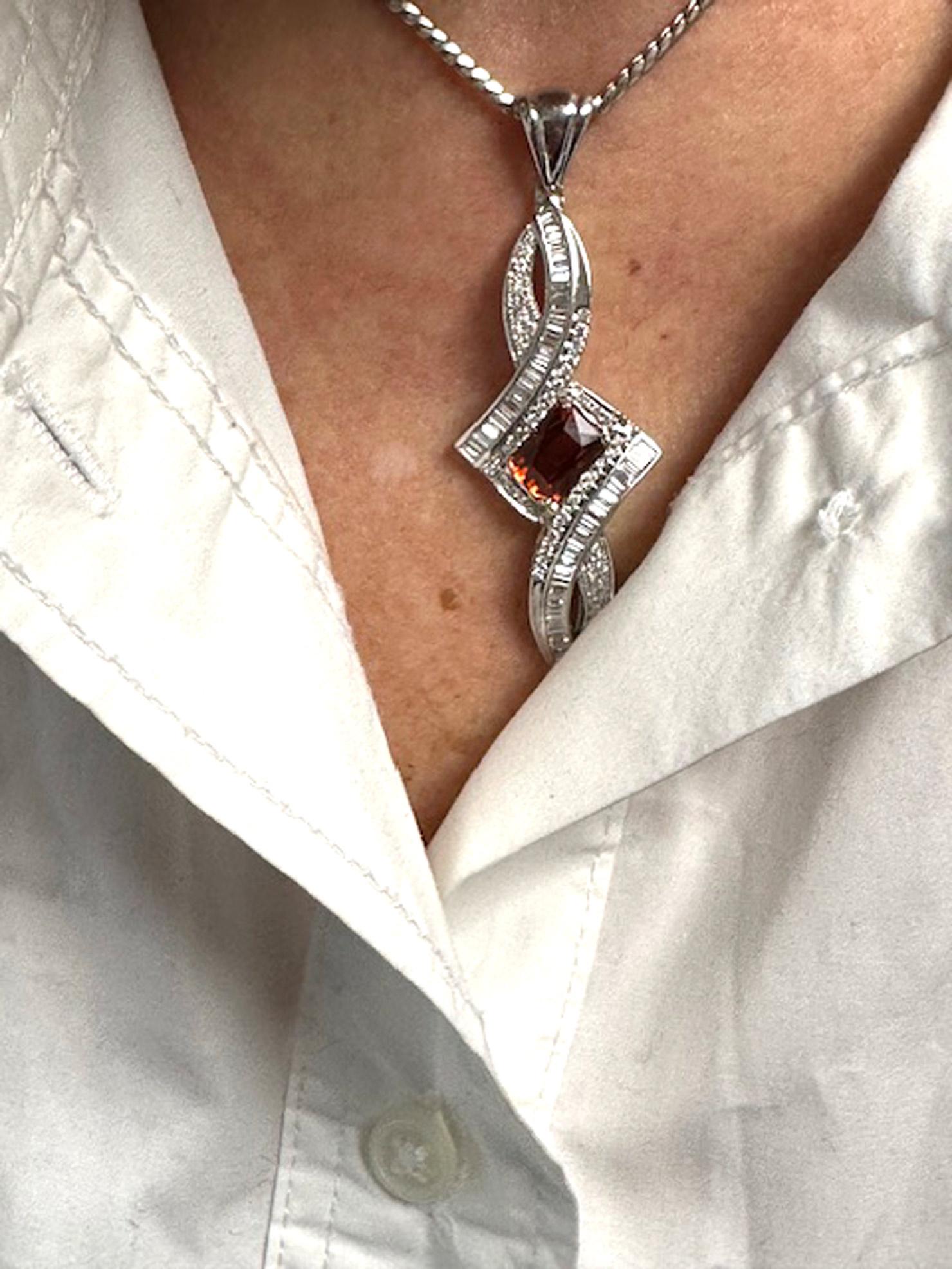 Women's or Men's Spessartite Garnet Diamond Pendant For Sale