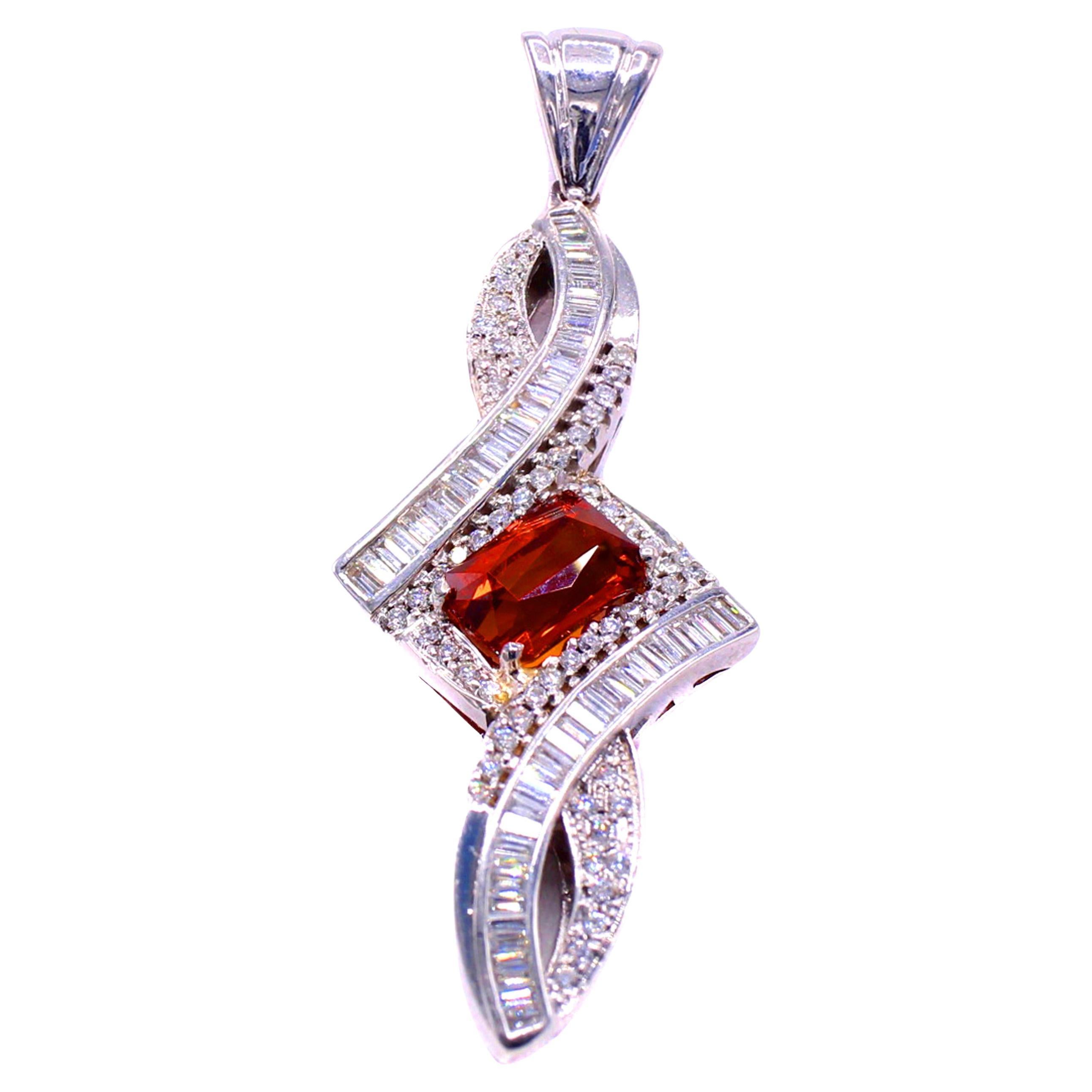 Spessartite Garnet Diamond Pendant For Sale
