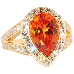 Spessartite Garnet in 20 Karat Yellow Gold with Ideal Cut Diamonds, One of One
