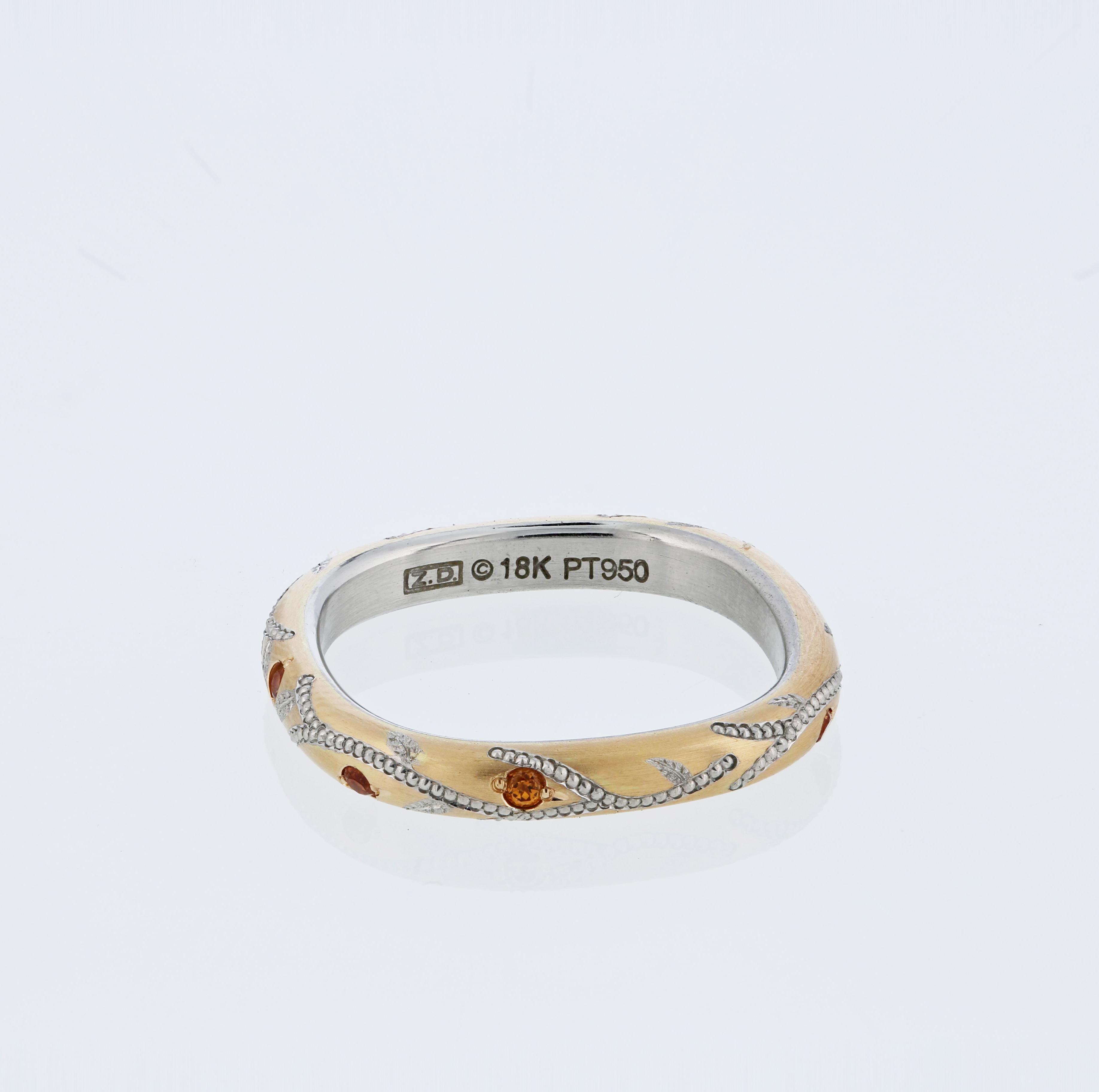 Round Cut Spessartite Garnet in Rose Gold and Platinum Band by Zoltan David For Sale