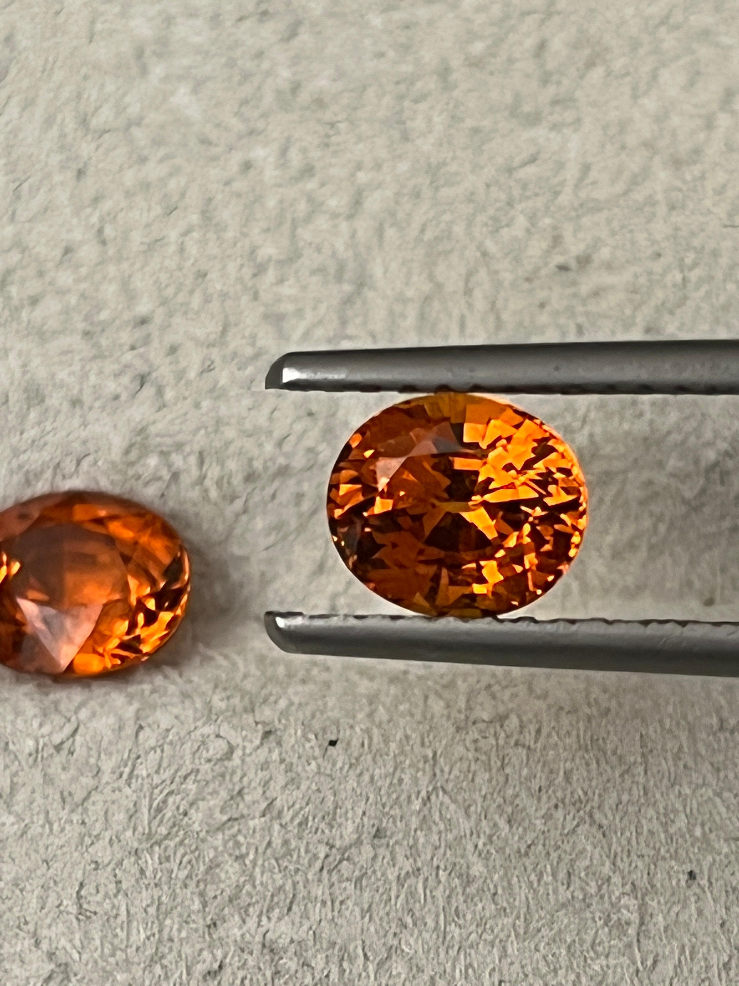 Spessartite Garnet Oval Cut Pair, Cts 4.29 Earrings or Toi & Moi Ring For Sale 1