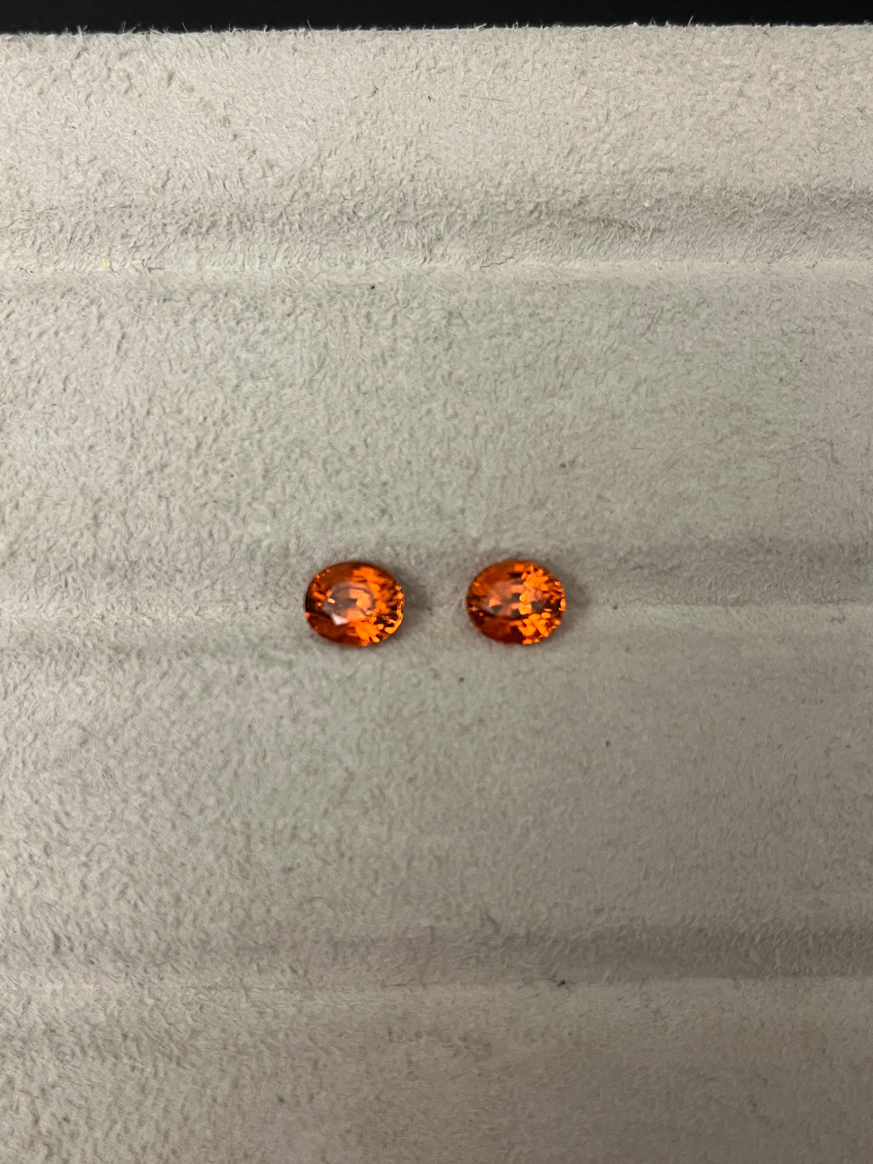 Spessartite Garnet Oval Cut Pair, Cts 4.29 Earrings or Toi & Moi Ring For Sale 2