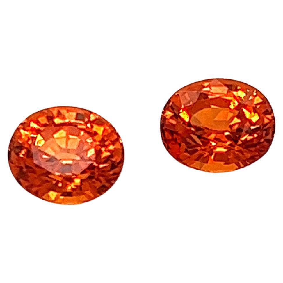 Spessartite Garnet Oval Cut Pair, Cts 4.29 Earrings or Toi & Moi Ring For Sale