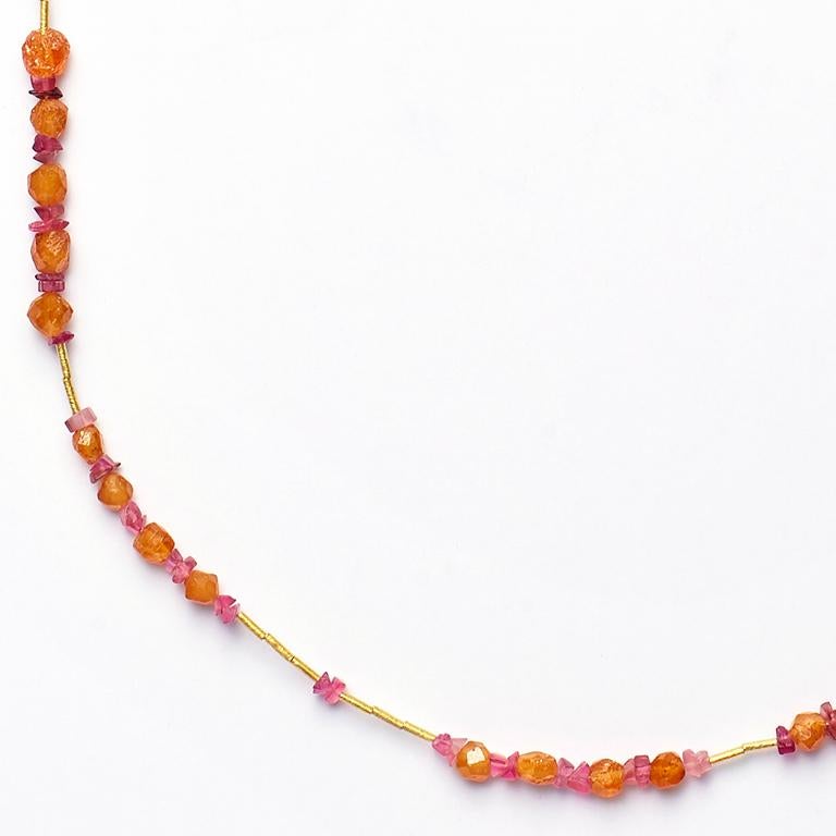 Susan Lister Locke Spessartite Garnet, Pink Tourmaline & 18 Karat Gold Necklace In New Condition For Sale In Nantucket, MA