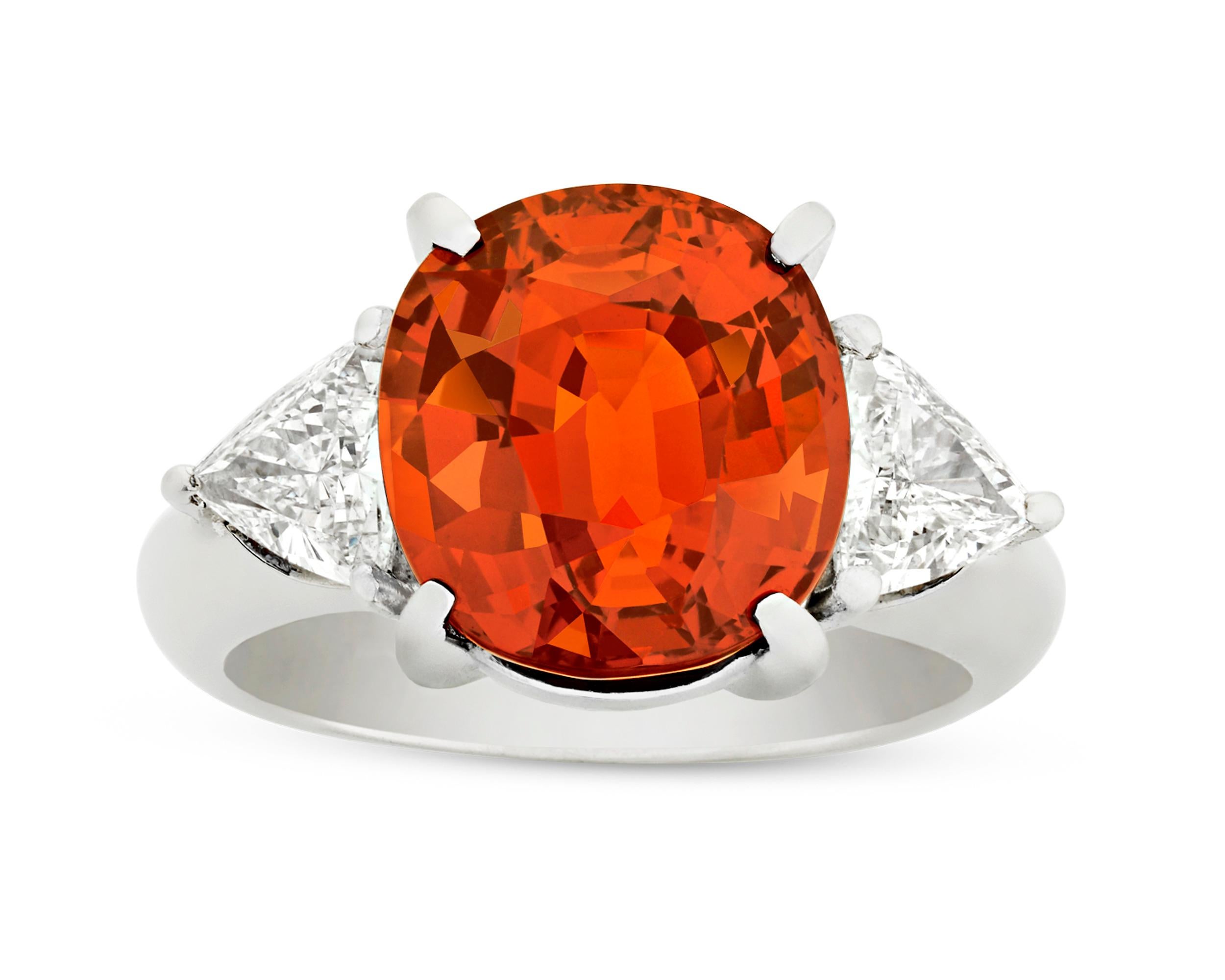 Cushion Cut Spessartite Garnet Ring, 6.50 Carat