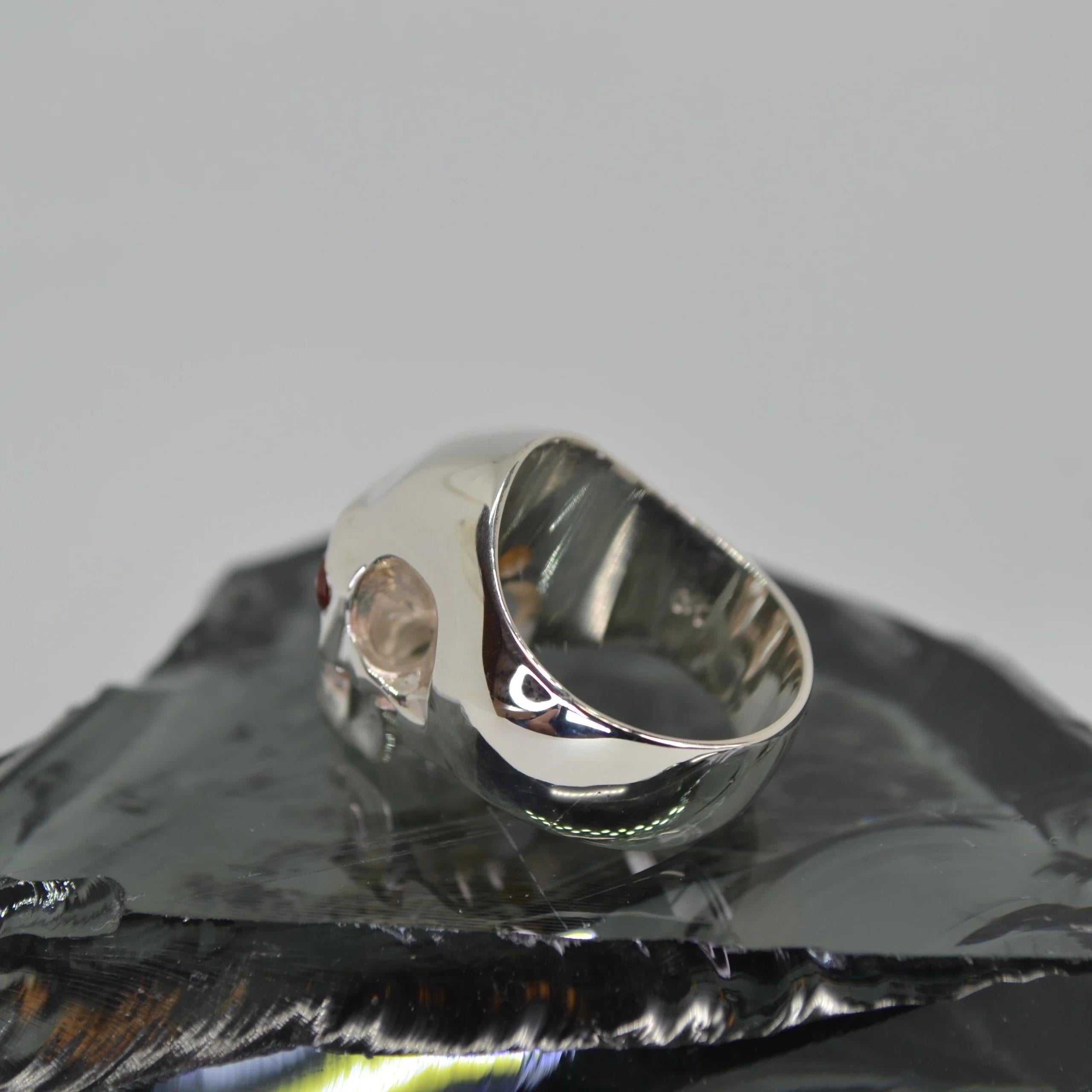 Women's or Men's Spessartite Garnet Silver Skull Ring For Sale