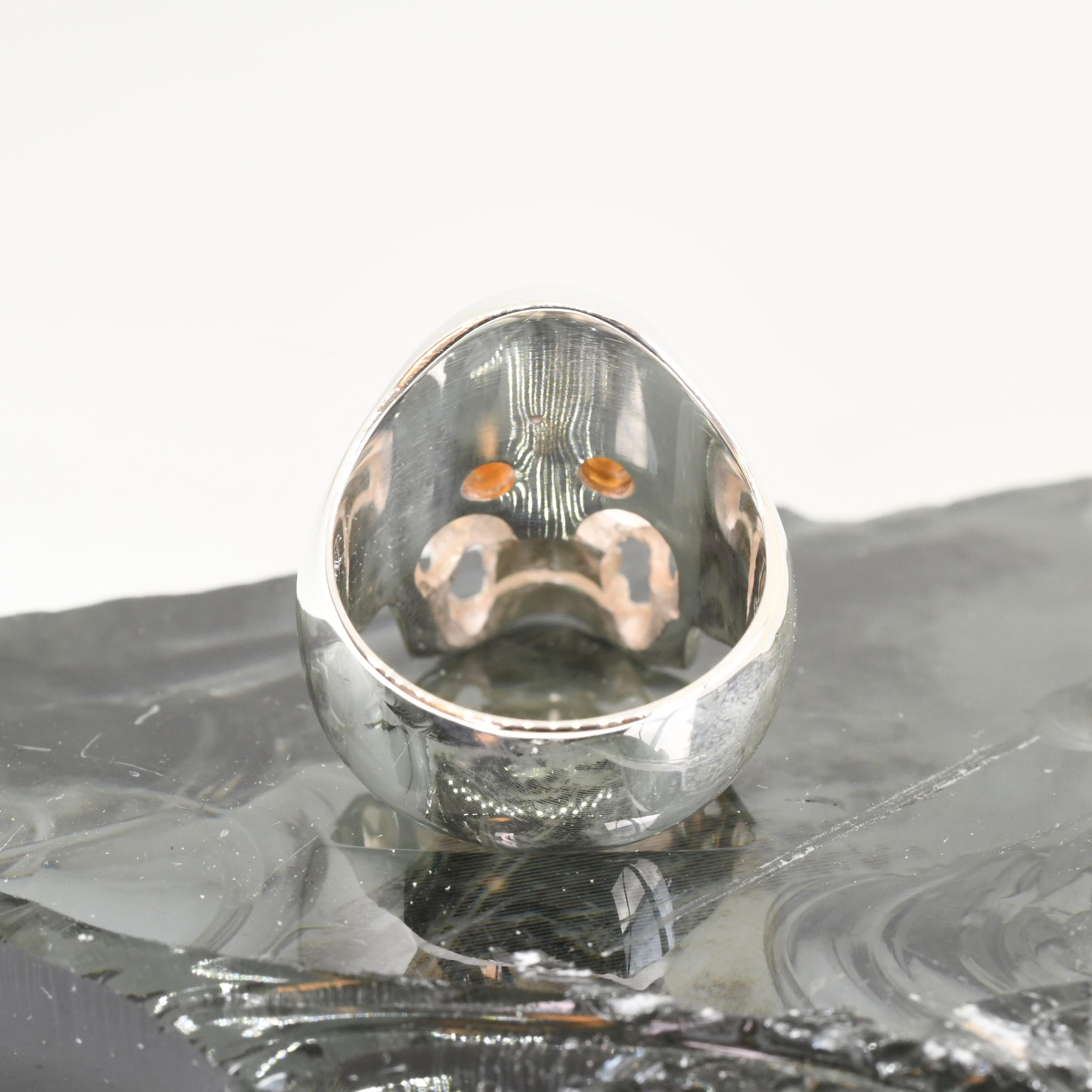 Spessartite Garnet Silver Skull Ring For Sale 1