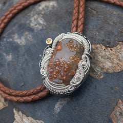 Spessartite Garnet Smokey Quartz Diamond 14 Karat Yellow Gold Bolo Tie Necklace