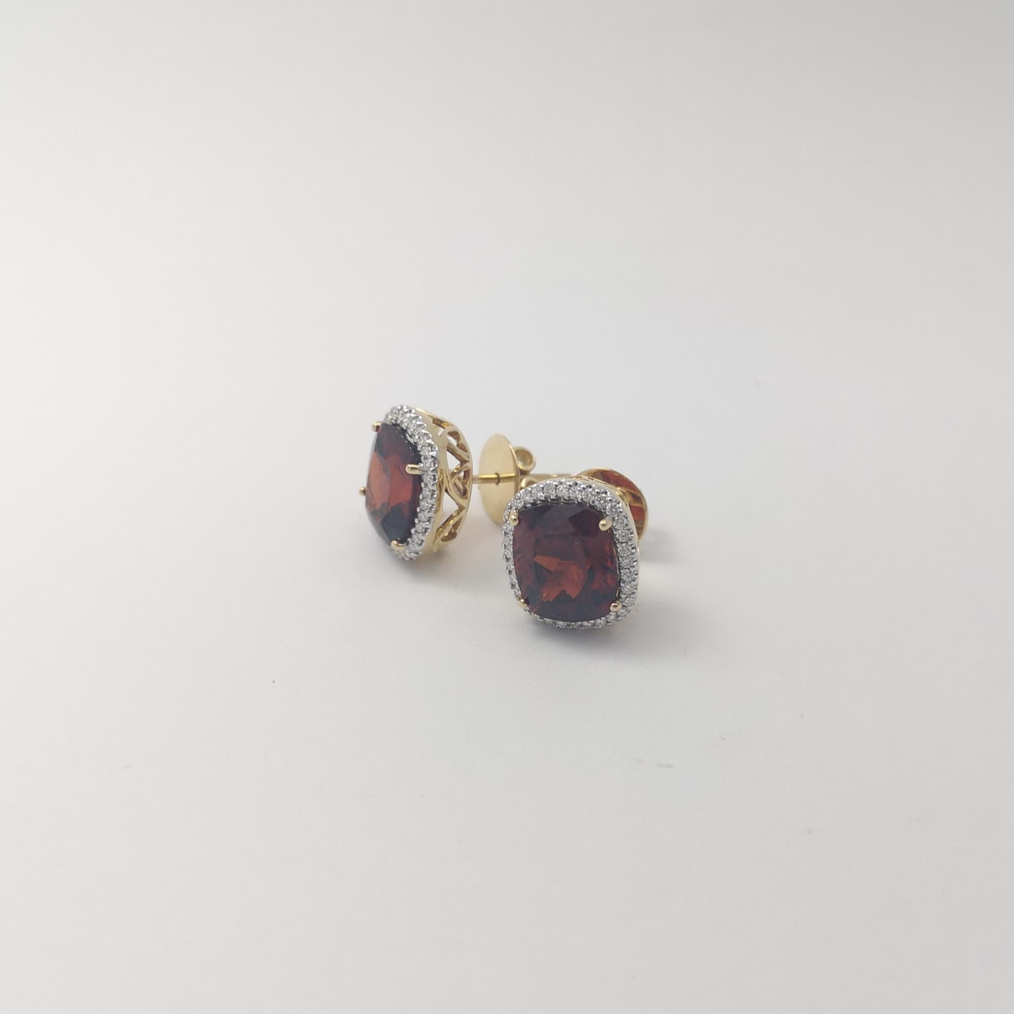 Boucles d'oreilles en or 18 carats avec grenat spessartite et diamant en vente 4