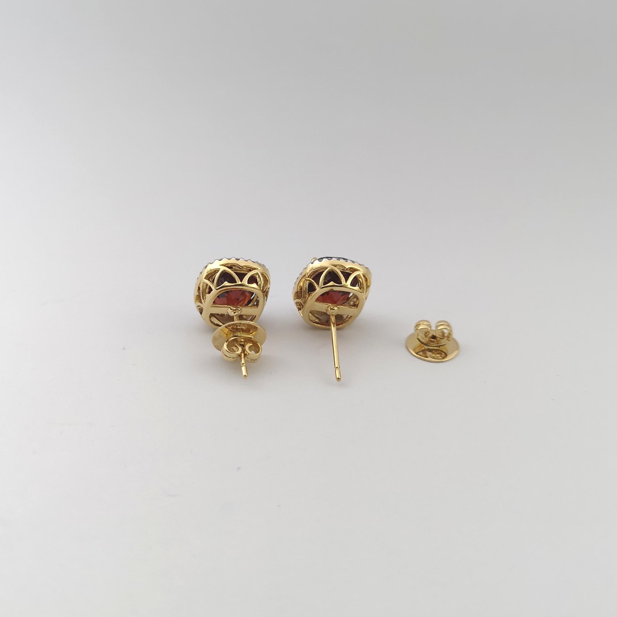 Boucles d'oreilles en or 18 carats avec grenat spessartite et diamant Pour femmes en vente
