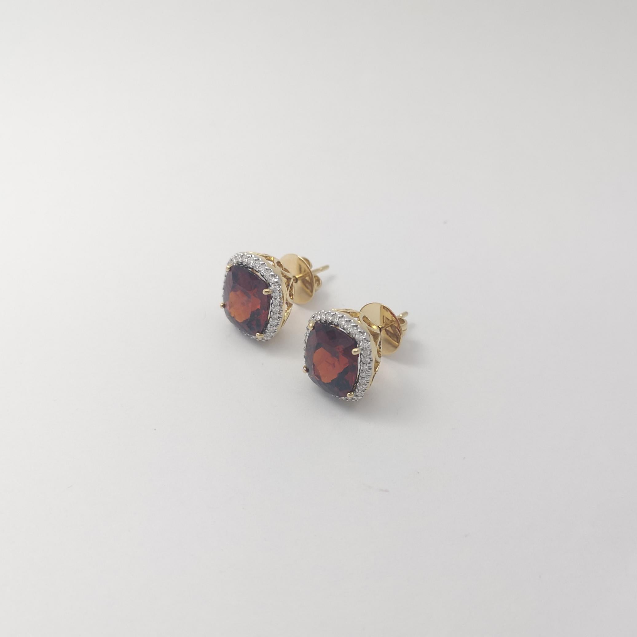 Boucles d'oreilles en or 18 carats avec grenat spessartite et diamant en vente 3