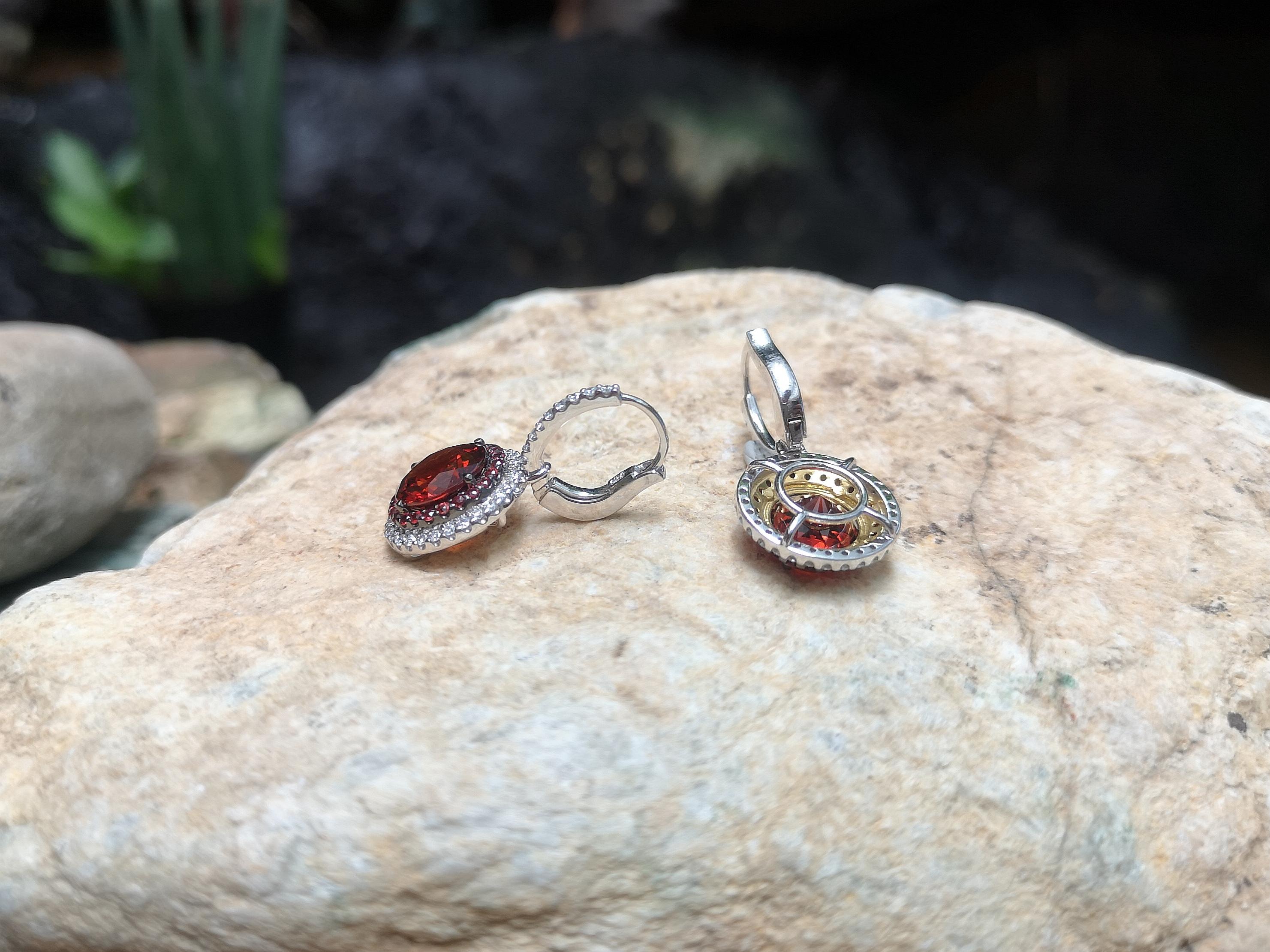 Spessartite Garnet with Orange Sapphire Diamond Earrings in 18 Karat White Gold In New Condition For Sale In Bangkok, TH