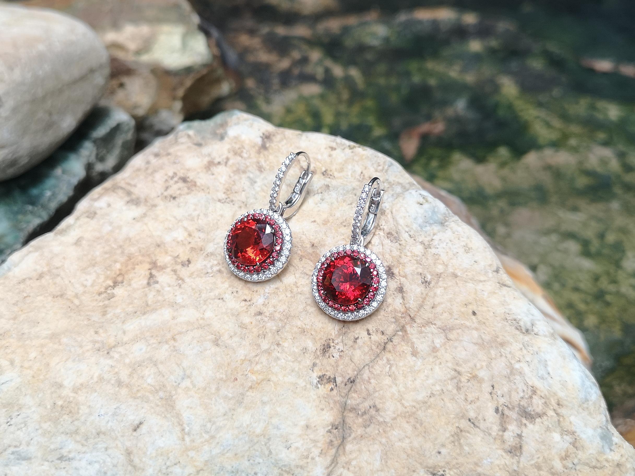Spessartite Garnet with Orange Sapphire Diamond Earrings in 18 Karat White Gold For Sale 2