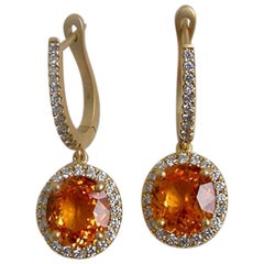 Spessartite Garnets, Diamond and 18 Karat Gold Drop Earrings