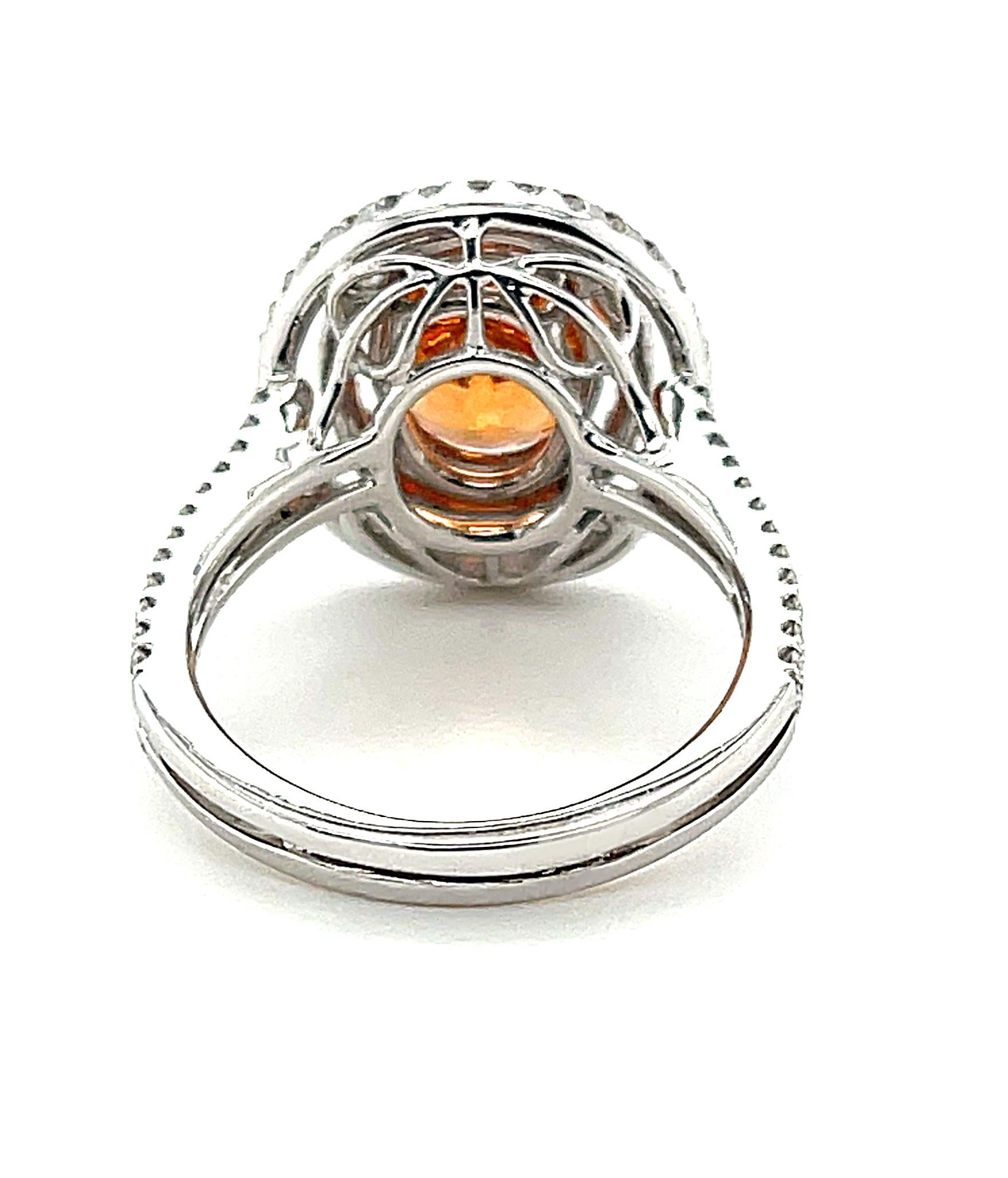 Artisan Spessartite Mandarin Garnet and Diamond Double Halo White Gold Cocktail Ring  