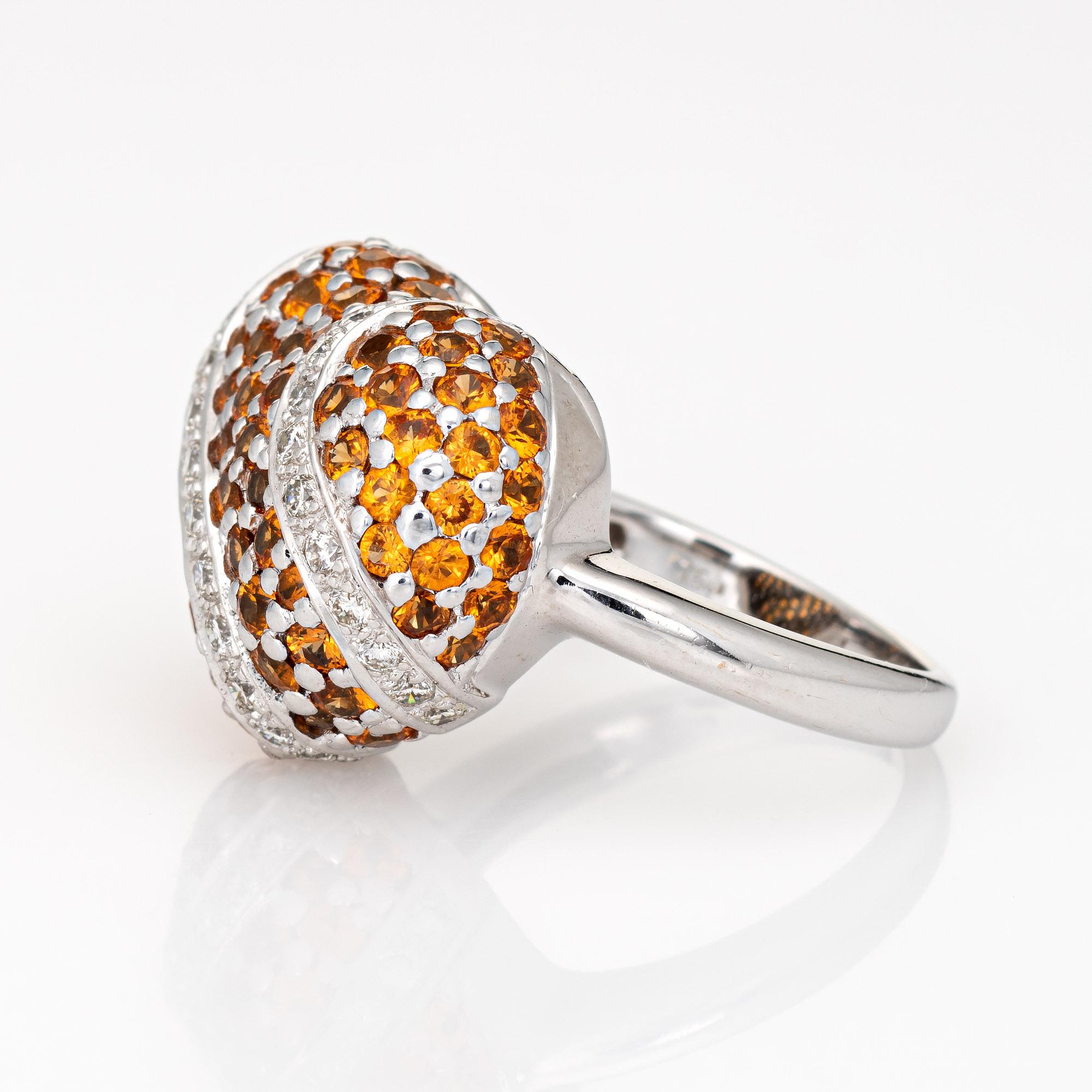 Modern Spessartite Orange Garnet Diamond Heart Ring 18 Karat Gold Dome Cocktail Vintage For Sale