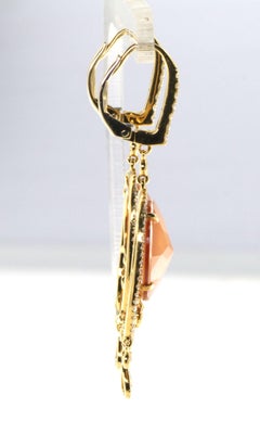 Spessartite Rock Crystal Doublet Diamond Dangle Earring in 18 Karat Yellow Gold