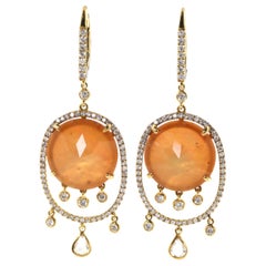 Spessartite Rock Crystal Doublet Diamond Dangle Earring in 18 Karat Yellow Gold