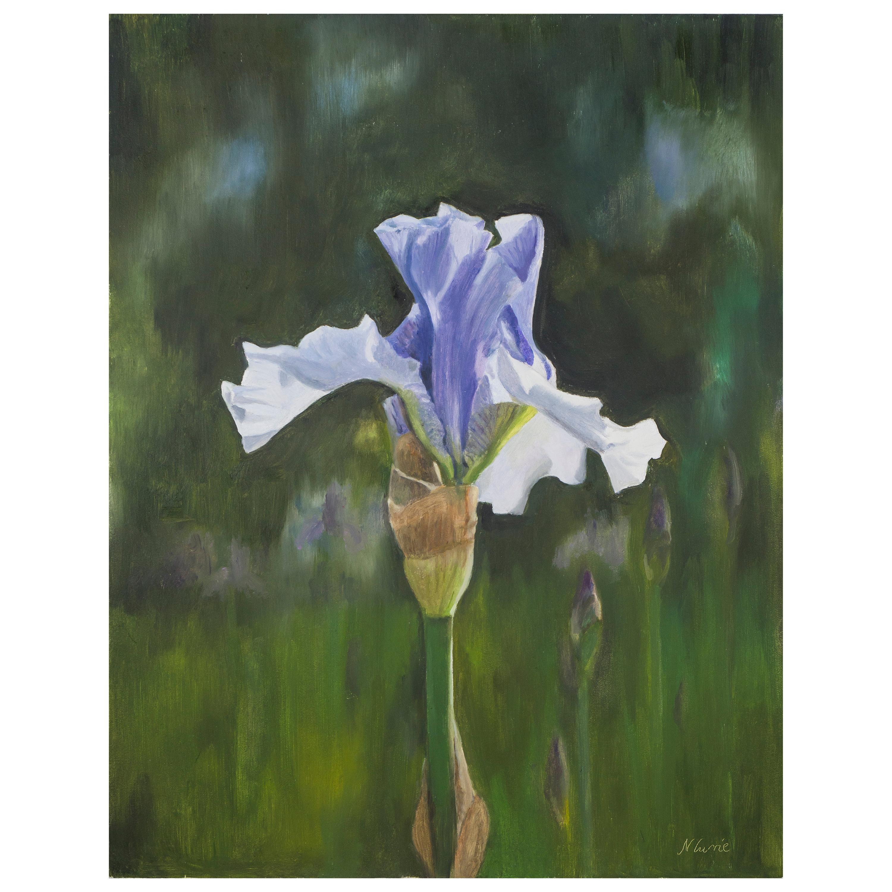 Spetchley Blue Iris, Still Life Oil For Sale