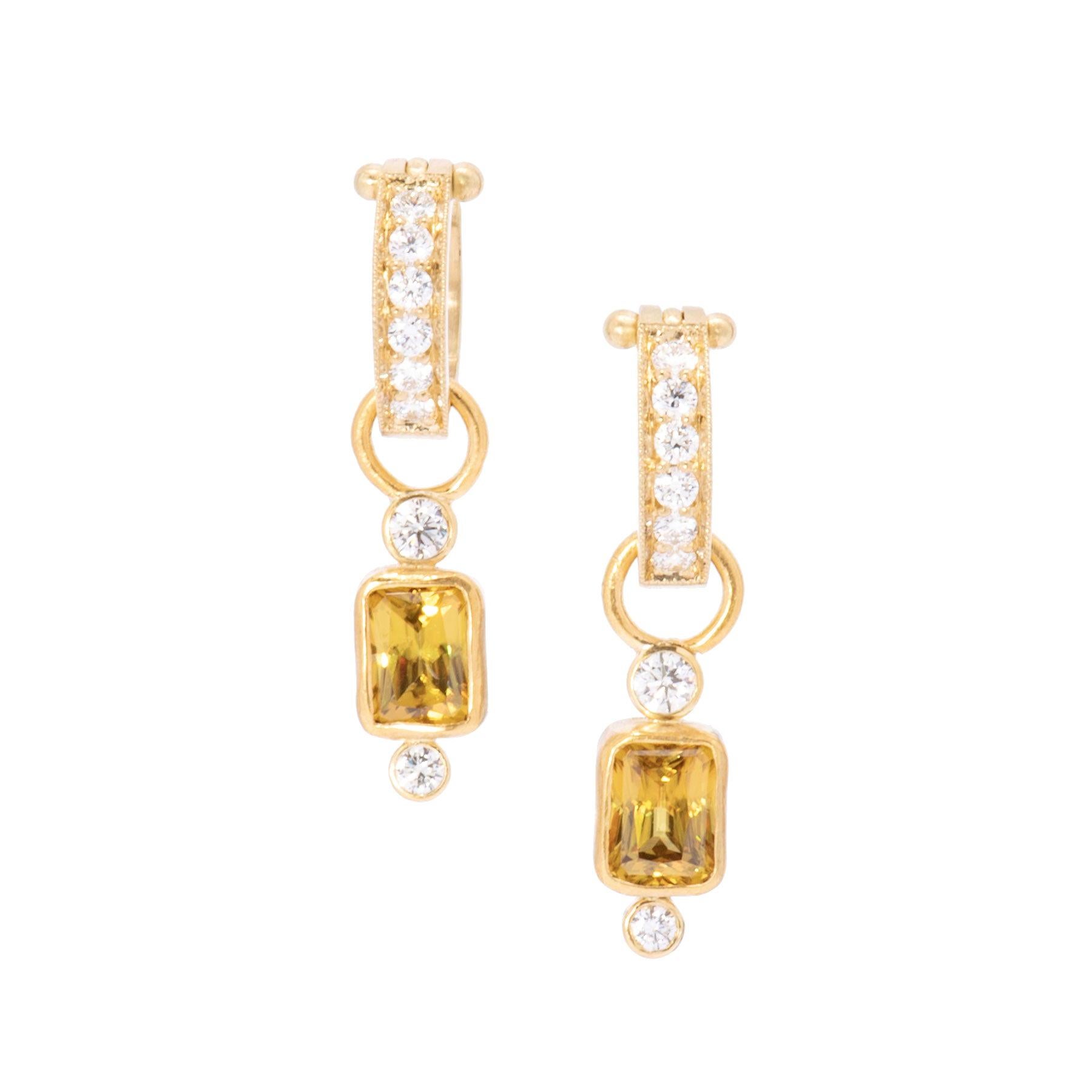 Sphene and Diamond Drop Earrings in 18 Karat Gold For Sale