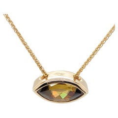 Sphene and Lazulite Pendant in 14k Yellow Gold