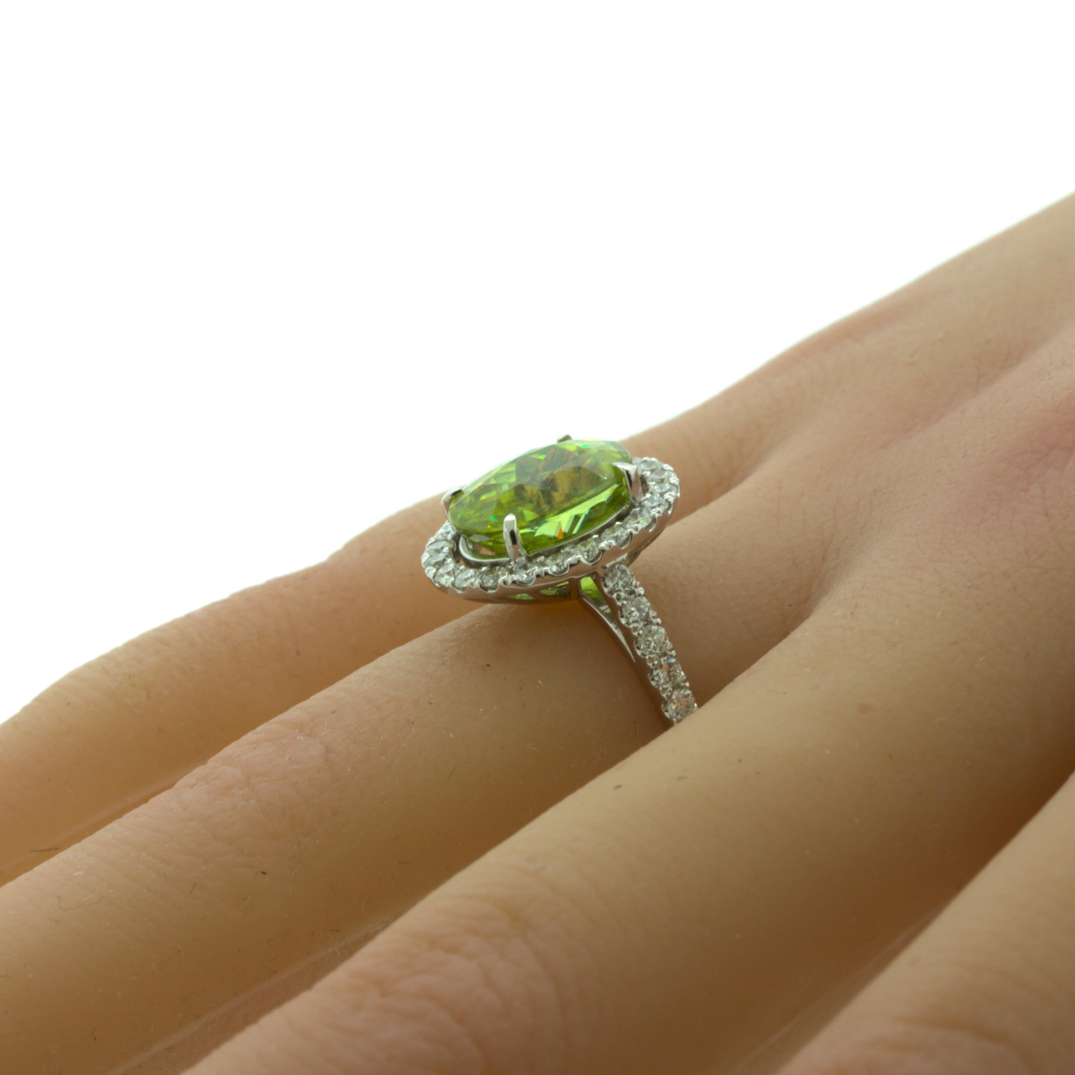 Women's Sphene Diamond Halo Platinum Ring For Sale