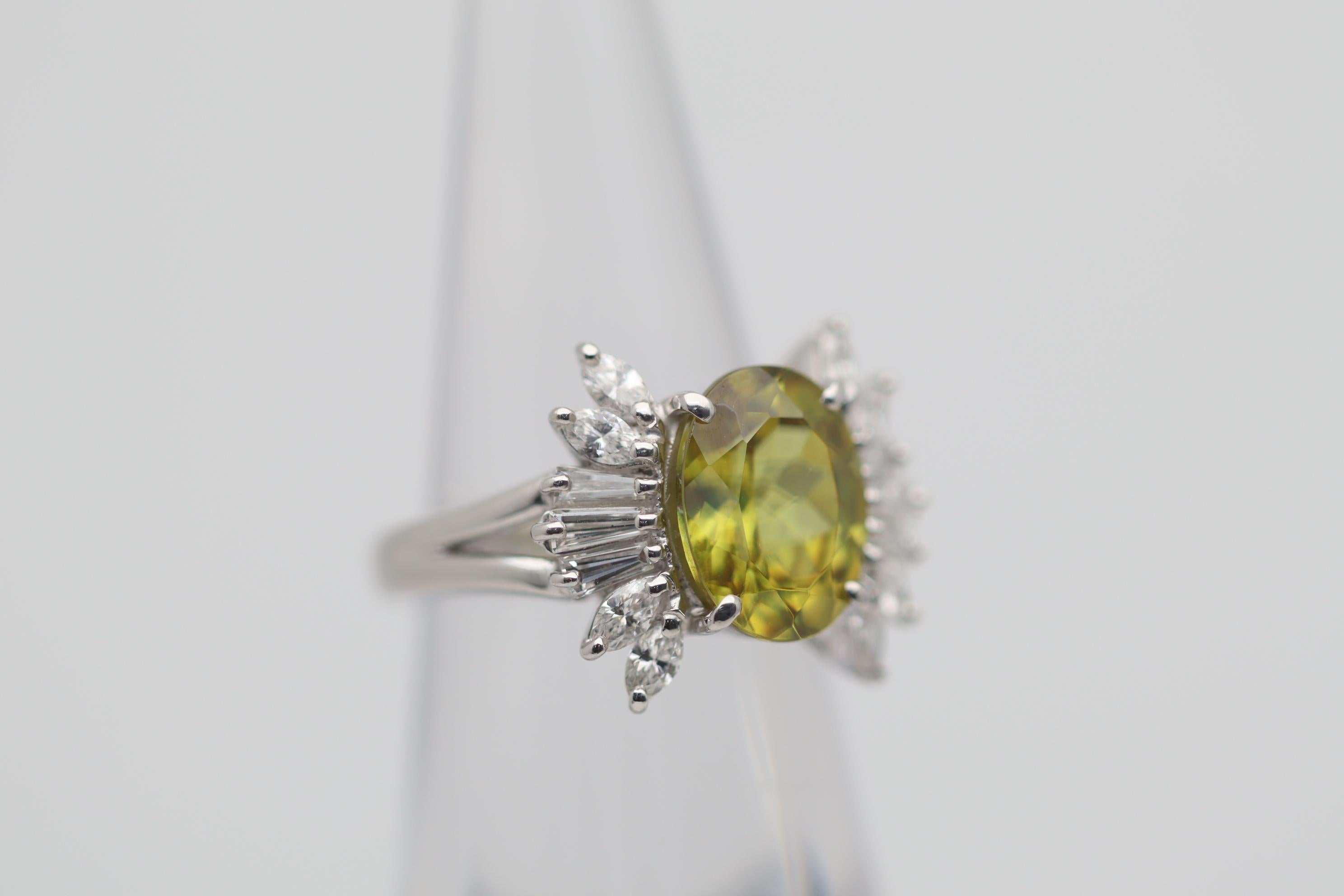 Sphene Diamond Platinum Ring In New Condition For Sale In Beverly Hills, CA