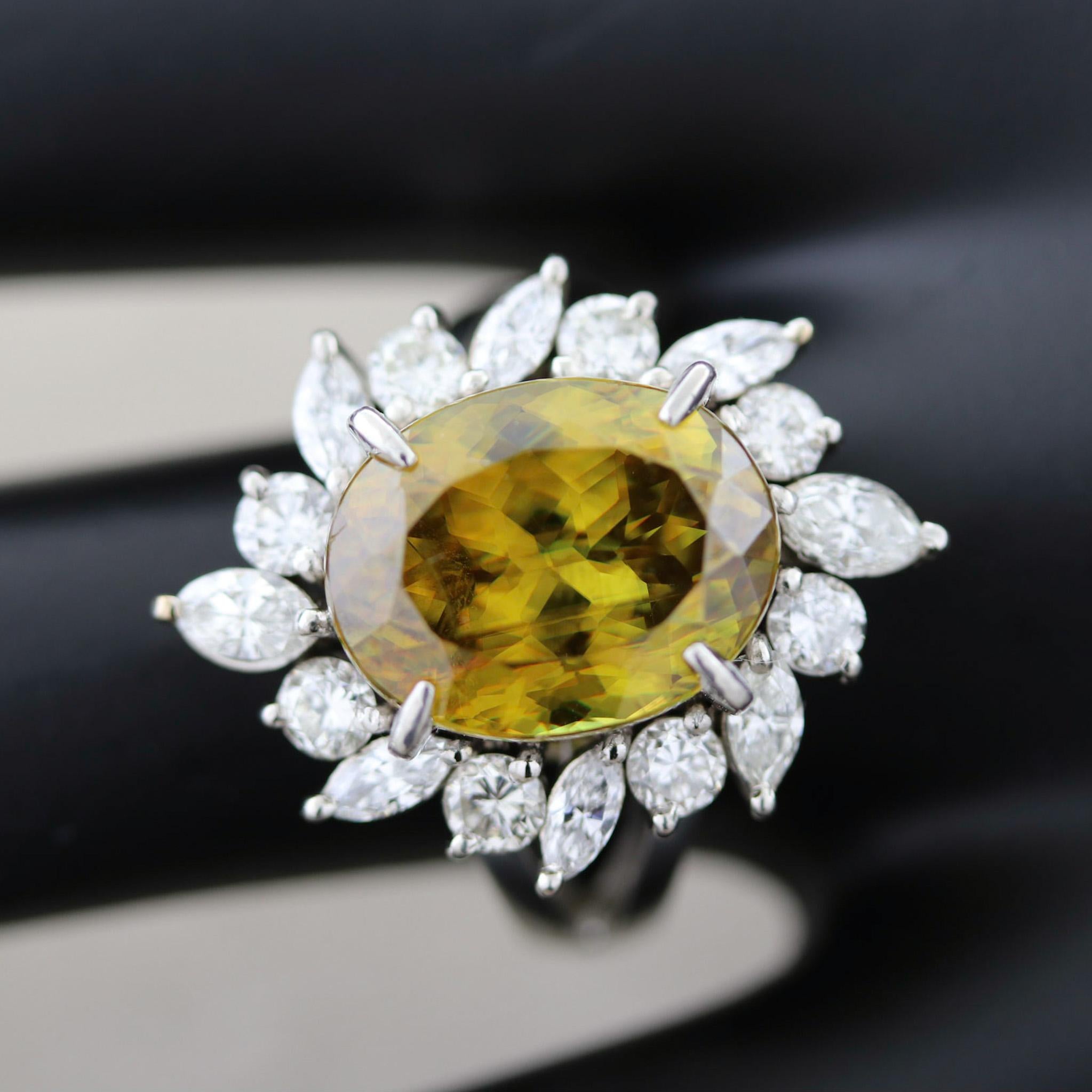 Mixed Cut Sphene Diamond Platinum Ring For Sale