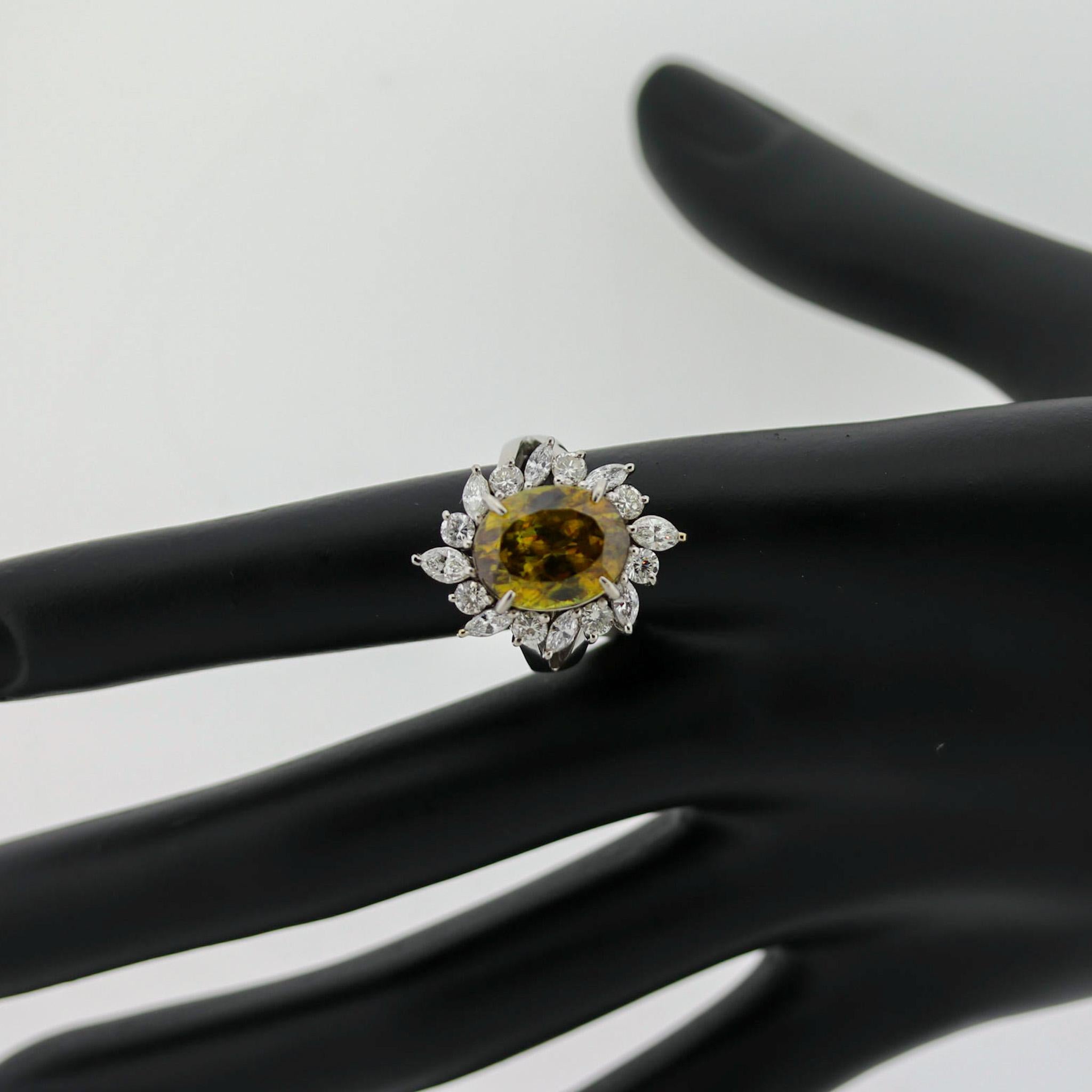 Sphene Diamond Platinum Ring In New Condition For Sale In Beverly Hills, CA