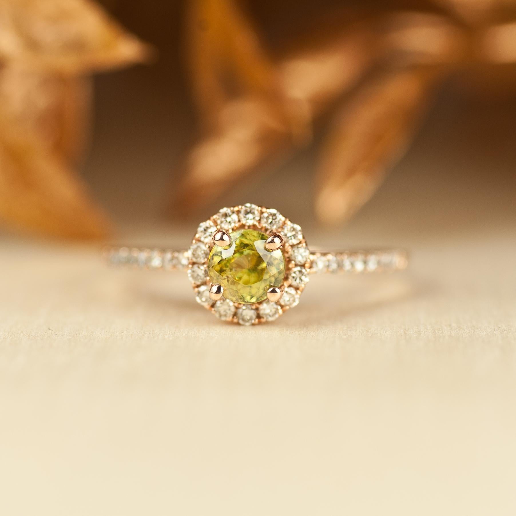 As an alternative to a yellow diamond ring, this sphene gemstone makes an extra sparkling substitute for a fraction of the price.

One of the most unique qualities of the sphene gemstone is that it has fire (flashes of rainbow colors) like