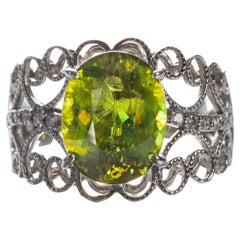 Sphene 'Titanite' 4.05 Carat Rare Gem Ring Sphene in White Gold with Diamonds