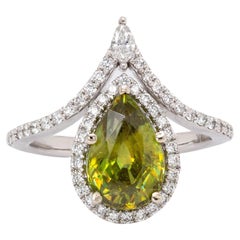 Bague en or blanc massif 14k avec halo de diamants Sphene W Earth Mined  11x7.5mm , PE