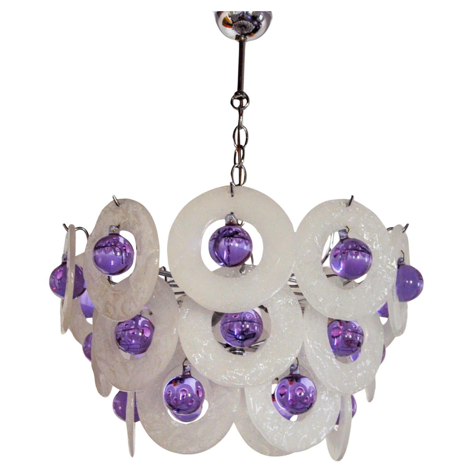 Lámpara Sphera de Gino Vistosi, cristal de murano morado y blanco, Italia, 1970 en venta