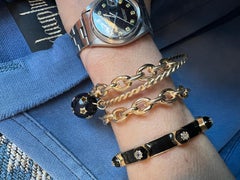 Star Ball Bangle Enamel White Diamond Black Diamond