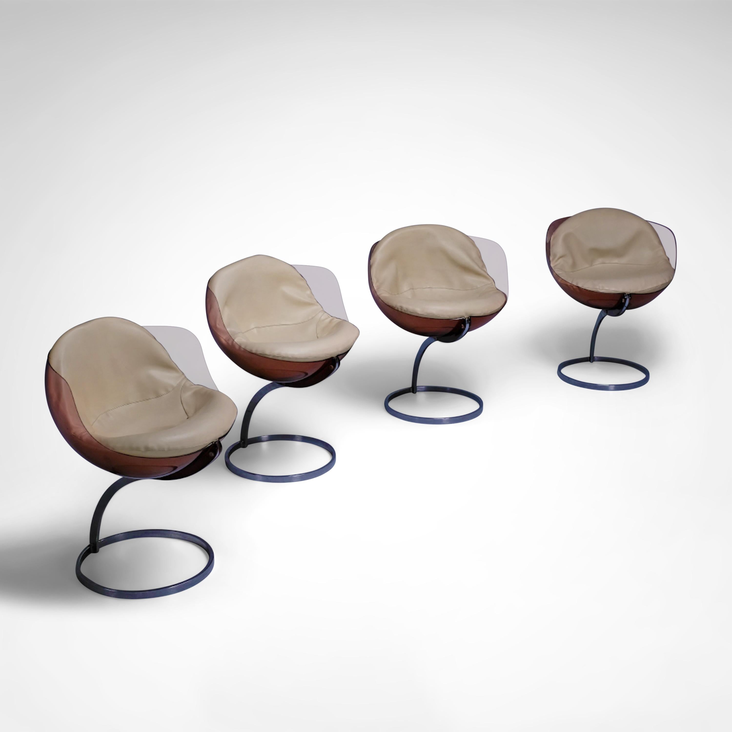 Space Age Sphere Chair by Boris Tabacoff for Mobilier Modulaire Moderne 1970s, Set of 4 For Sale