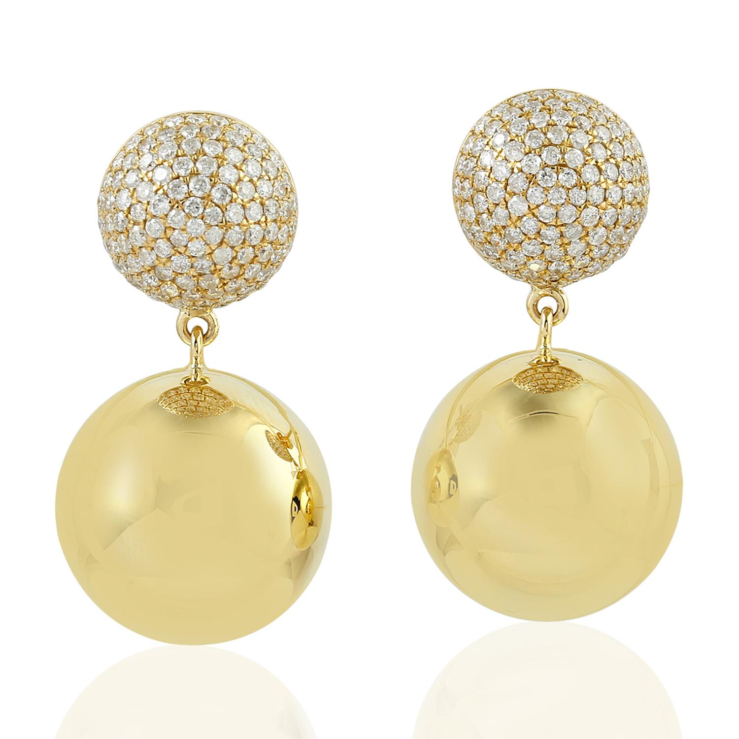 Modern Sphere Diamond 18 Karat Gold Drop Earrings For Sale