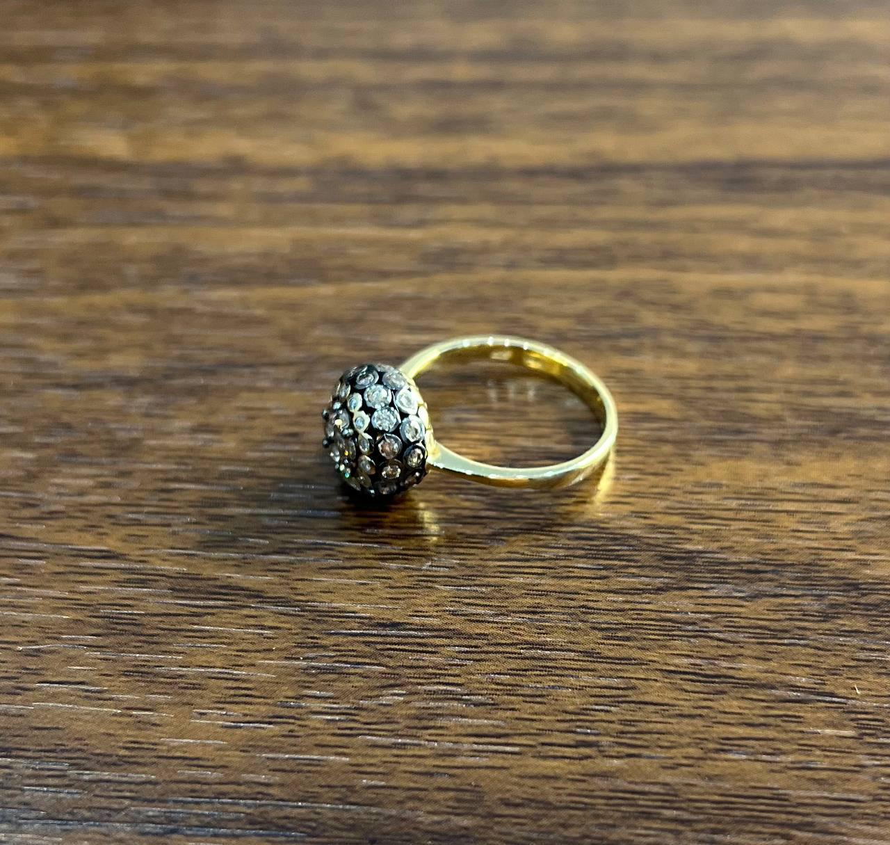 Statement-Mode-Ring, Kugel, Diamant-Cluster, Champagnerfarbe 14K Gelbgold (Gemischter Schliff) im Angebot