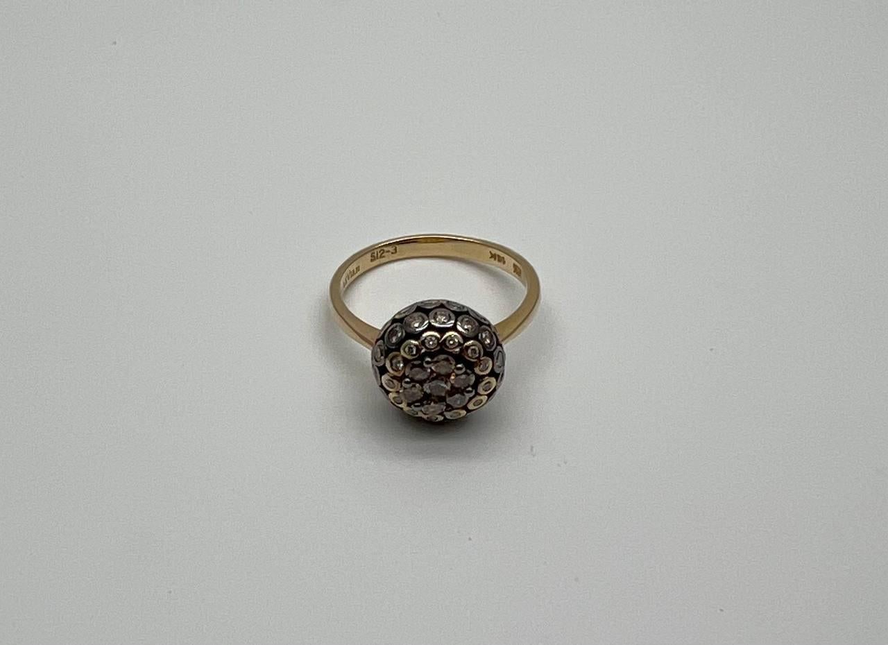 Statement-Mode-Ring, Kugel, Diamant-Cluster, Champagnerfarbe 14K Gelbgold Damen im Angebot
