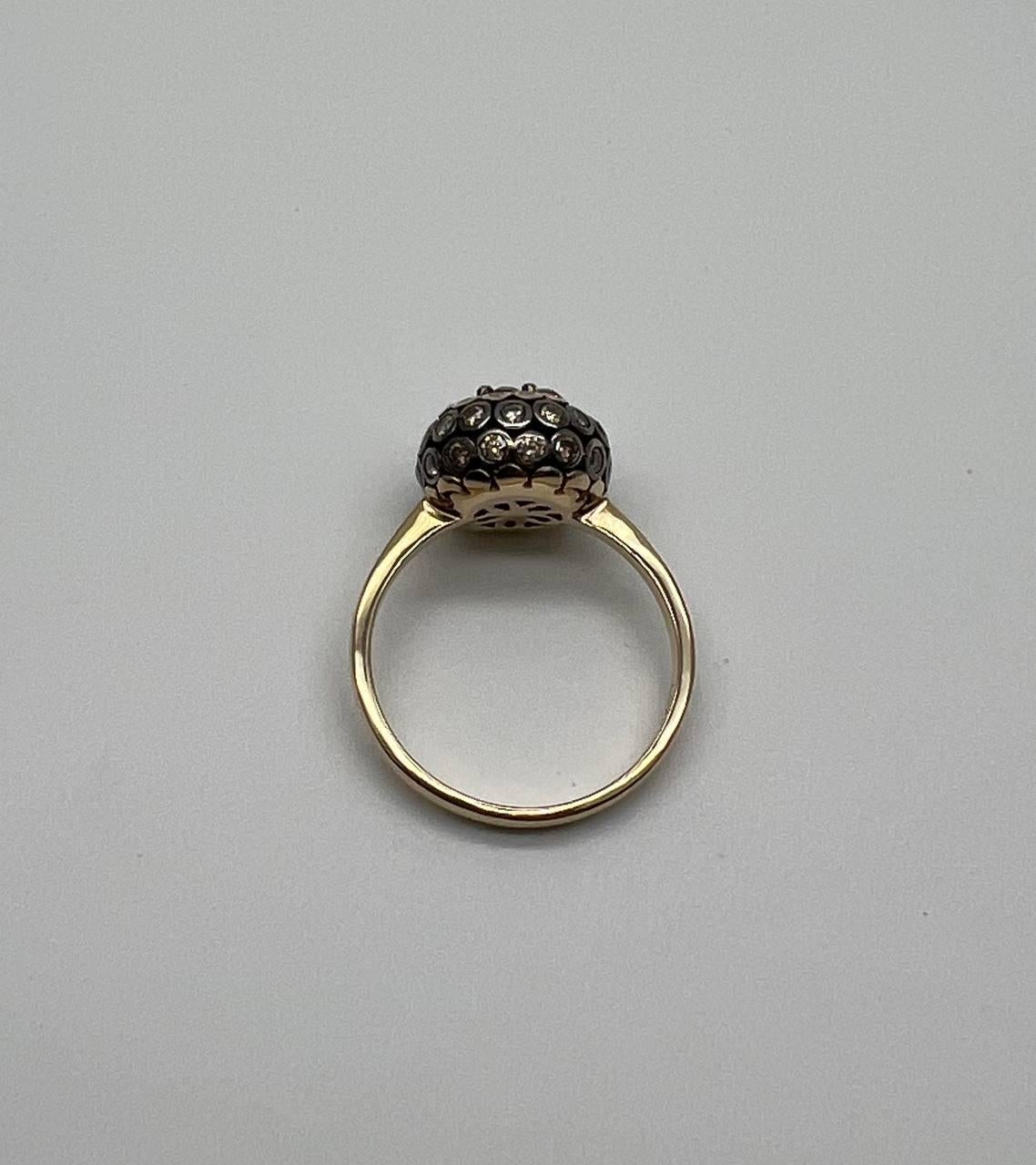Statement-Mode-Ring, Kugel, Diamant-Cluster, Champagnerfarbe 14K Gelbgold im Angebot 1